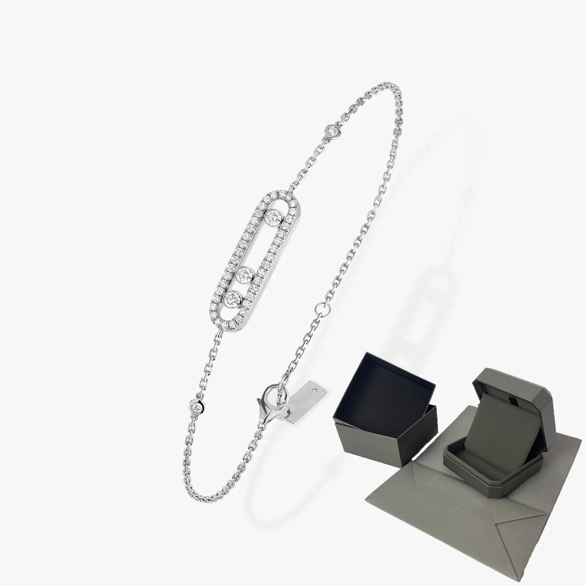 Tre rörliga stenar Moissanite armband för kvinnor