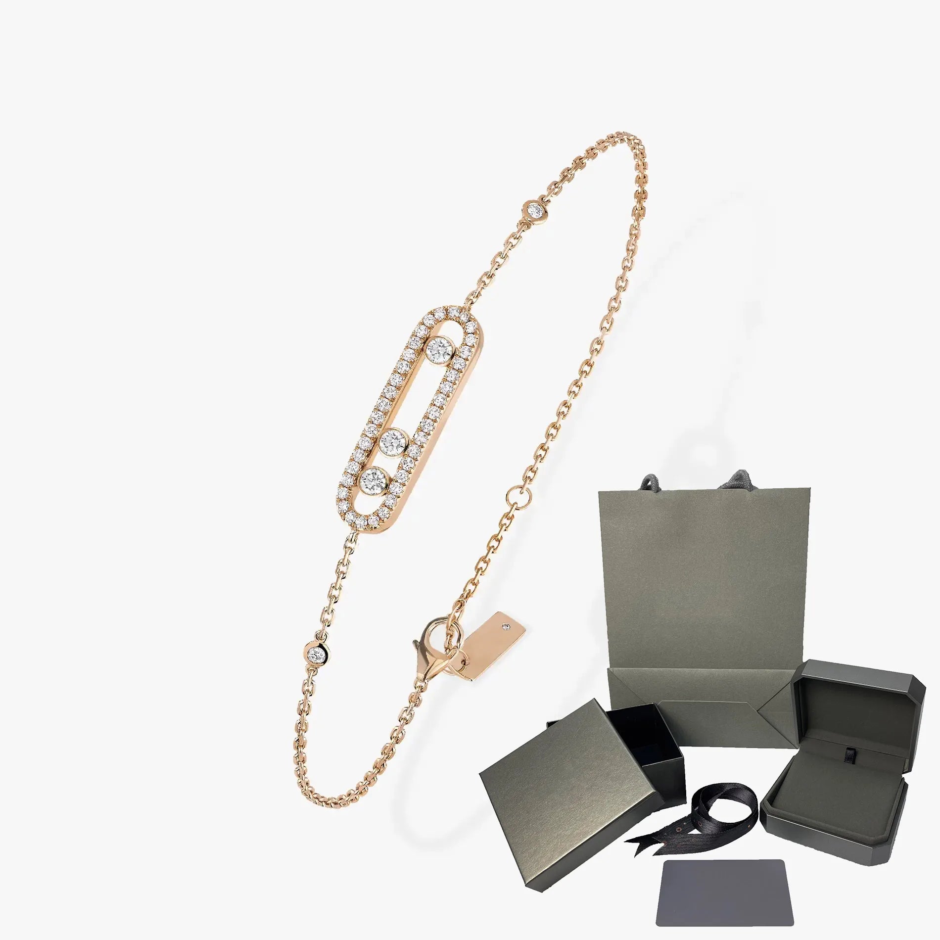 Tre rörliga stenar Moissanite armband för kvinnor