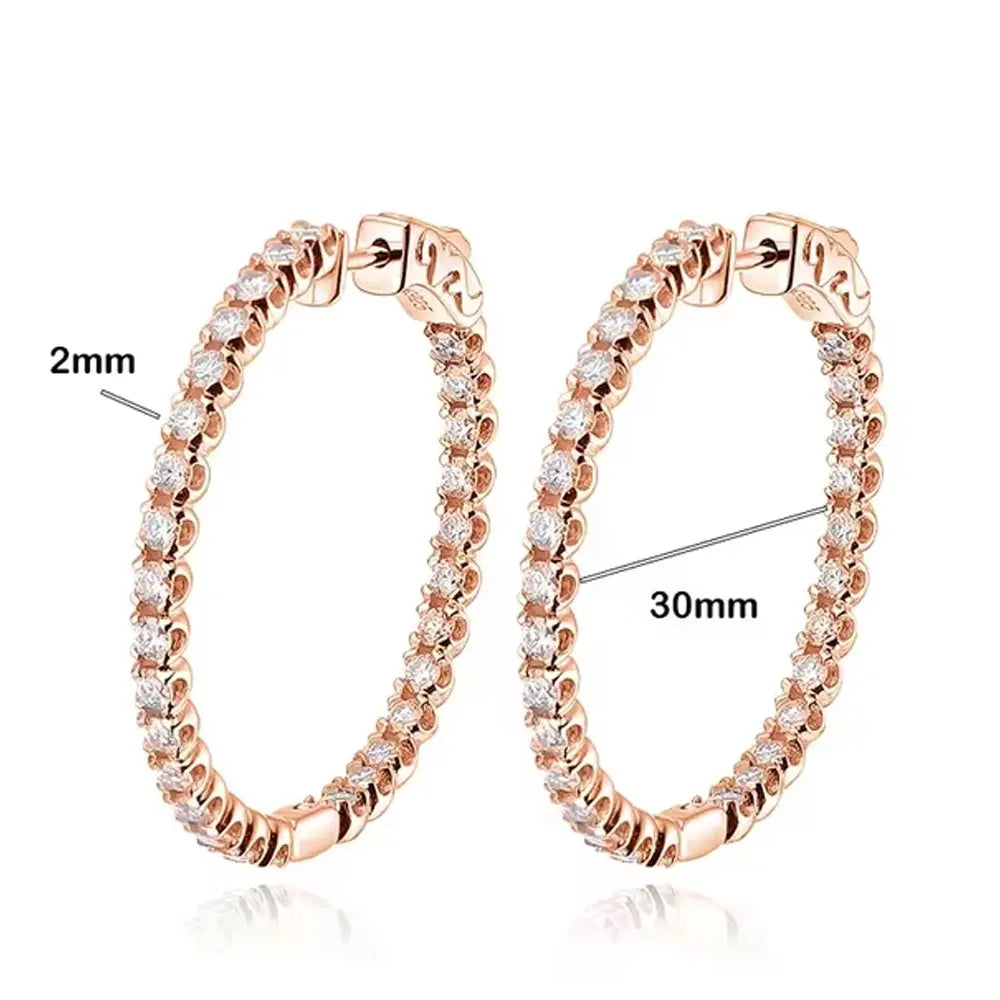 Moissanite Hoop Örhängen 2 mm D VVS1 för kvinnor i S925 Silver 18K vitguldpläterade