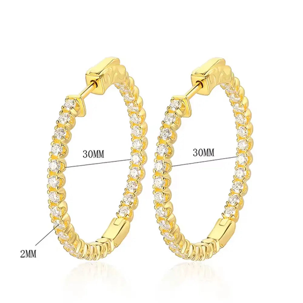 Moissanite Hoop Örhängen 2 mm D VVS1 för kvinnor i S925 Silver 18K vitguldpläterade