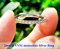 925 Silver Moissanite Eternity Ring 2mm 3mm med rund vit diamant