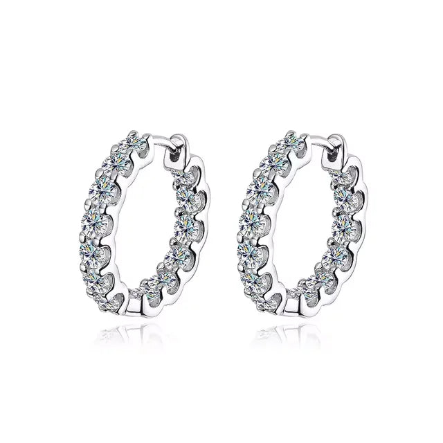 Moissanite Hoop Örhängen 2 mm D VVS1 för kvinnor i S925 Silver 18K vitguldpläterade