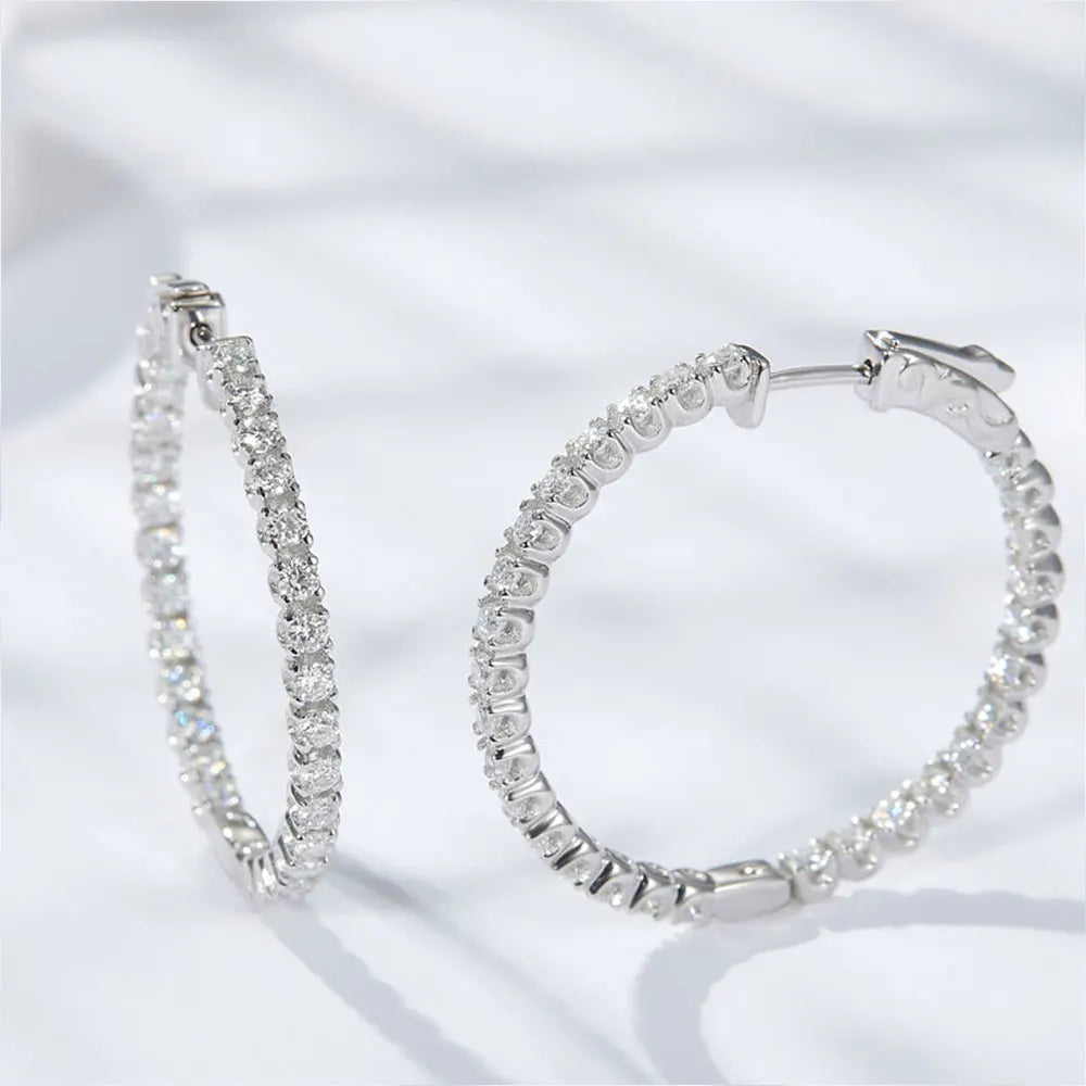 Moissanite Hoop Örhängen 2 mm D VVS1 för kvinnor i S925 Silver 18K vitguldpläterade