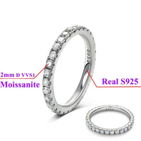 925 Silver Moissanite Eternity Ring 2mm 3mm med rund vit diamant