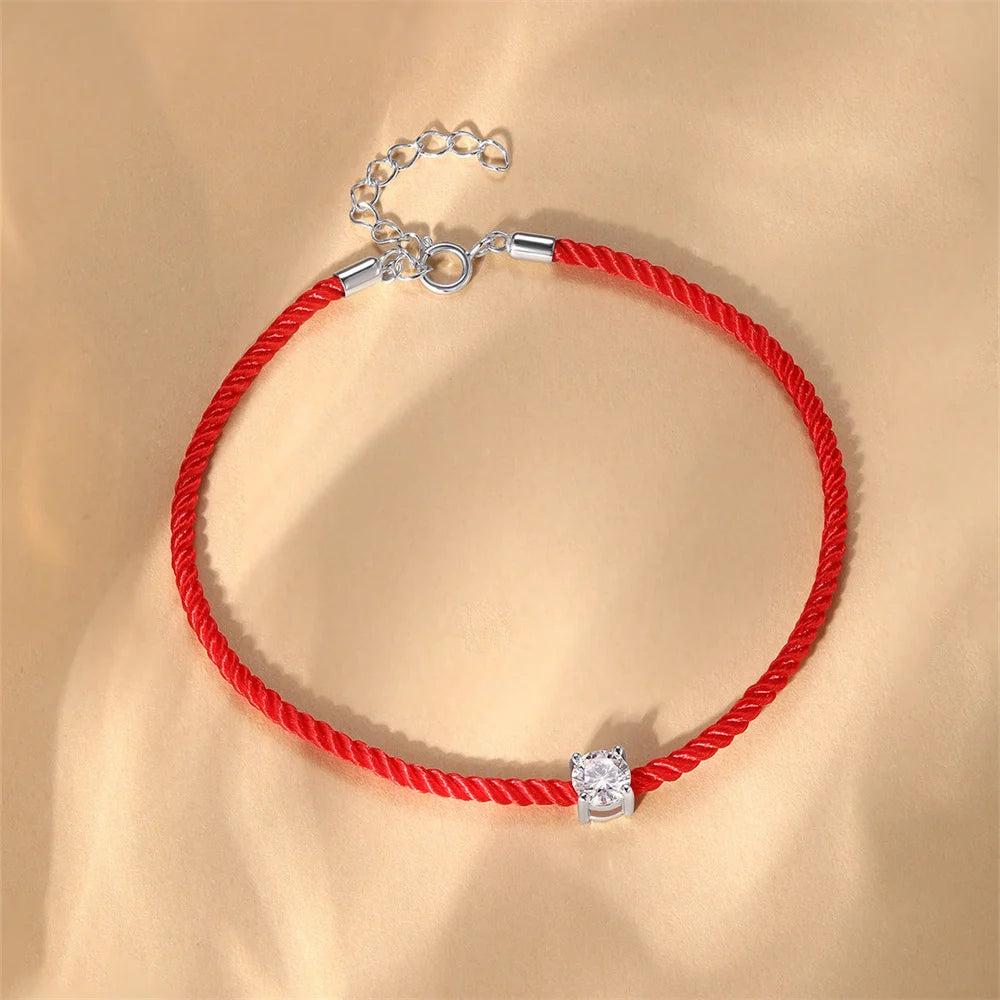 925 Silver Moissanite Diamond Red Rope Armband för kvinnor
