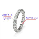 925 Silver Moissanite Eternity Ring 2mm 3mm med rund vit diamant