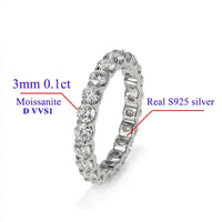 925 Silver Moissanite Eternity Ring 2mm 3mm med rund vit diamant