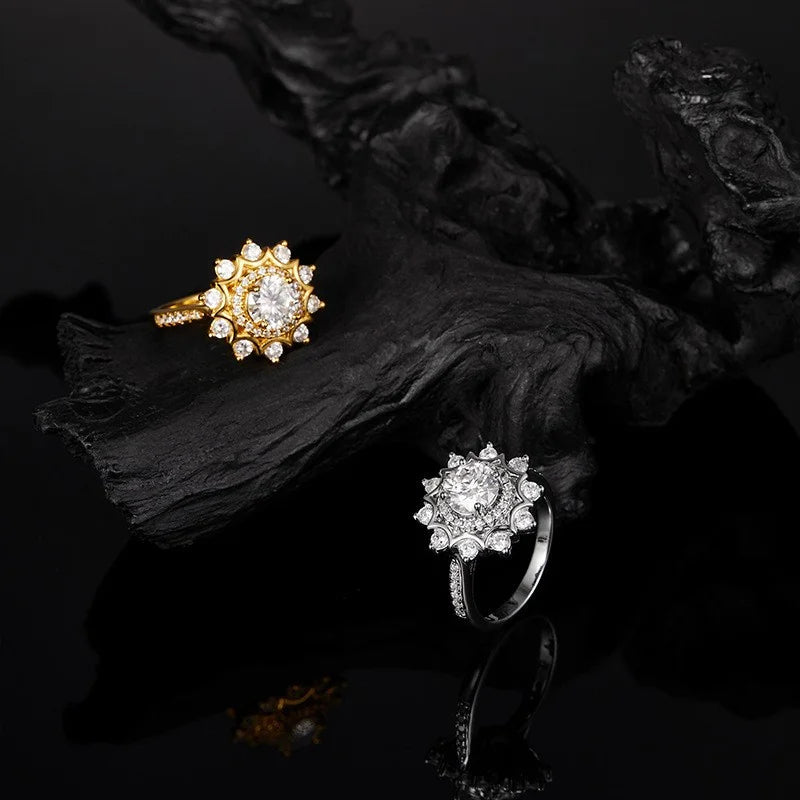 Lyxig Moissanite solrosring för kvinnor