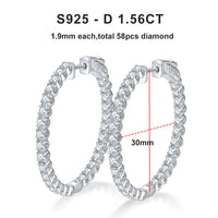 Moissanite Hoop Örhängen 2 mm D VVS1 för kvinnor i S925 Silver 18K vitguldpläterade