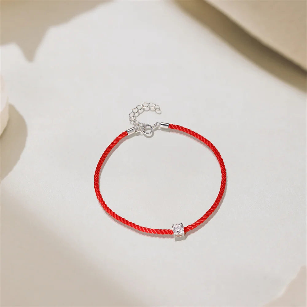 925 Silver Moissanite Diamond Red Rope Armband för kvinnor
