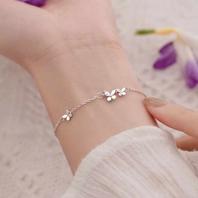 Butterfly Flower Armband för kvinnor S925 Silver Justerbar