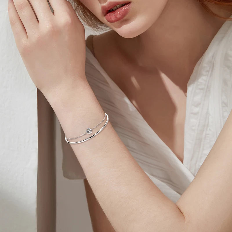 Moissanite Cuff Armband för kvinnor Justerbart 6,5 S925 Silver