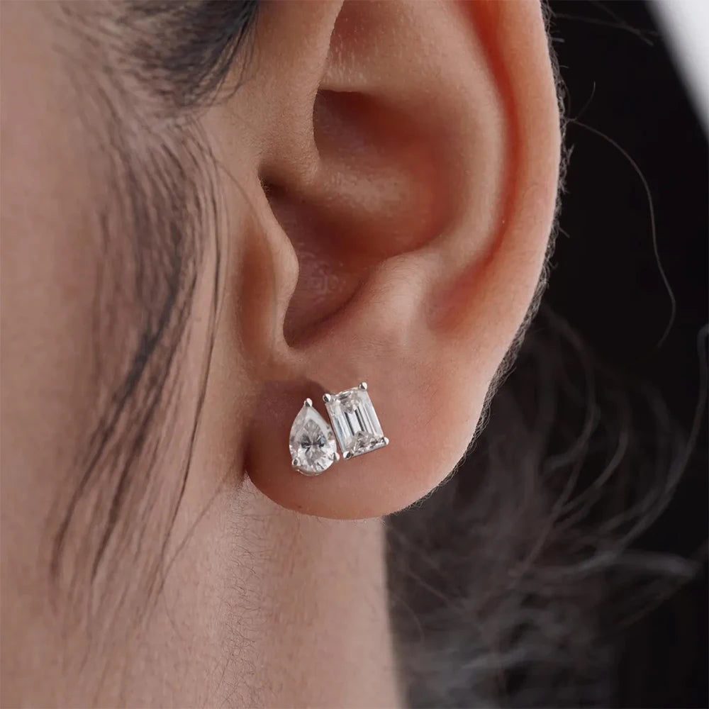 Moissanit Smaragd Örhängen & Päronformade x4 i S925 Silver – GRA-certifierad