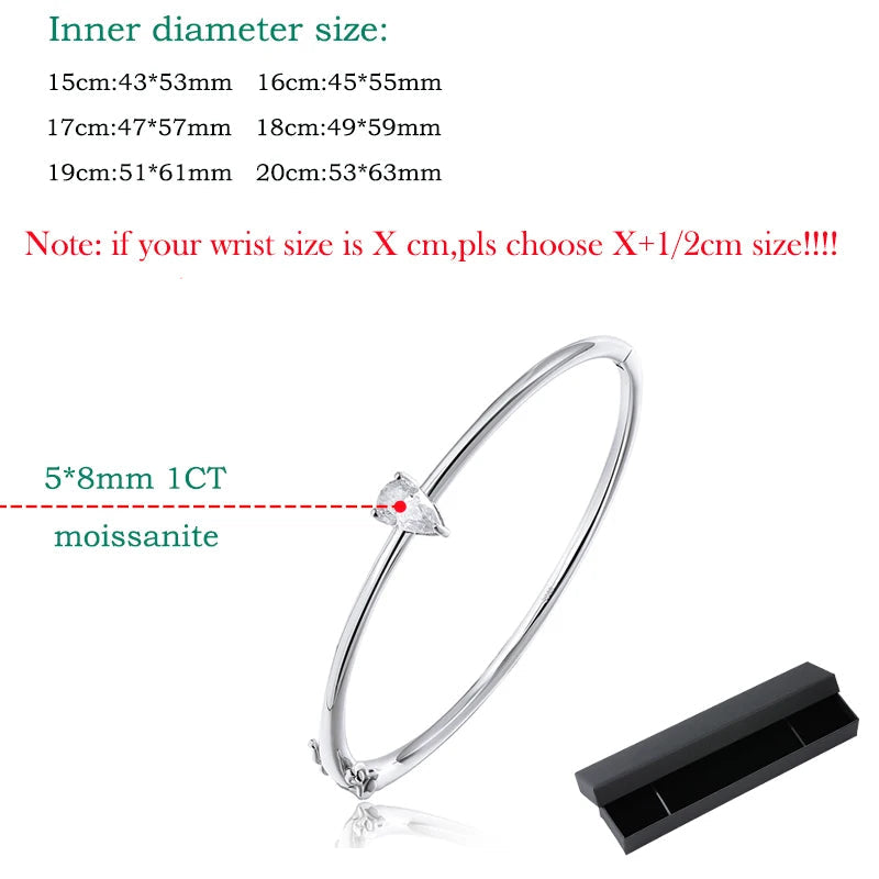 1CT Pear Moissanite Damarmband, 925 Sterling Silver