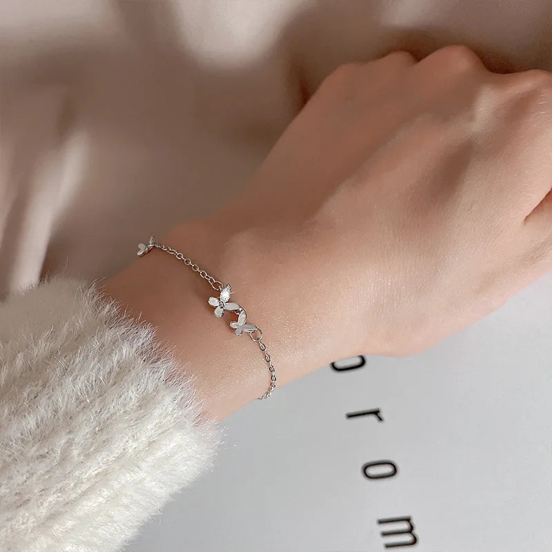 Butterfly Flower Armband för kvinnor S925 Silver Justerbar