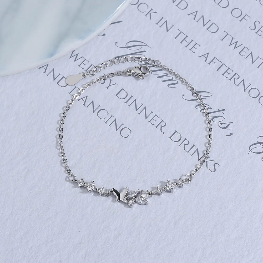 Butterfly Flower Armband för kvinnor S925 Silver Justerbar