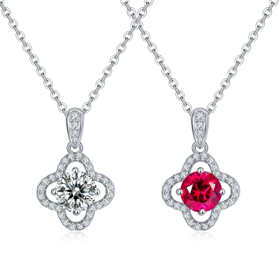 18K vitguld halsband med Moissanite och Ruby 1.0CT