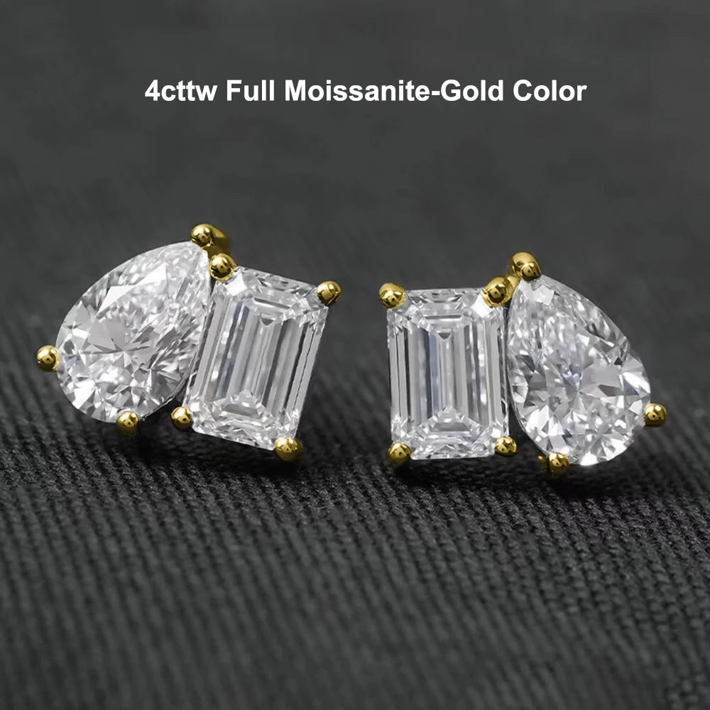 Moissanit Smaragd Örhängen & Päronformade x4 i S925 Silver – GRA-certifierad